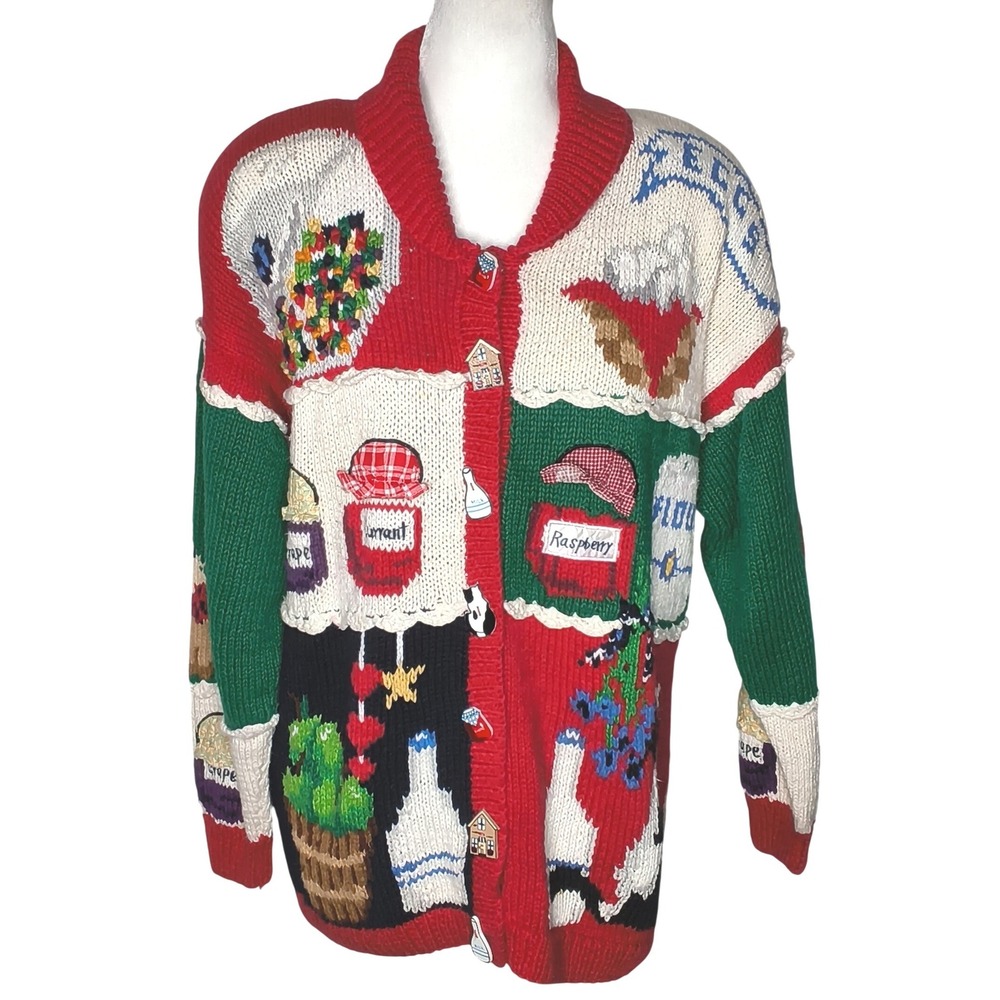 The Eagle's Eye Cardigan Sweater Women Medium *READ* Multicolor Vintage 90s